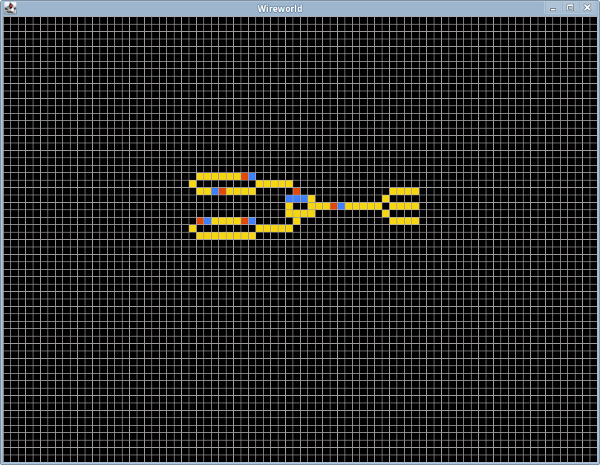 Клеточный автомат Wireworld. Автомат реализует логический XOR