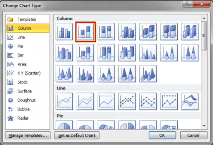 Excel. Выбираем график. Вообще stacked bar charts обычно плохи. Особенно трёхмерные.