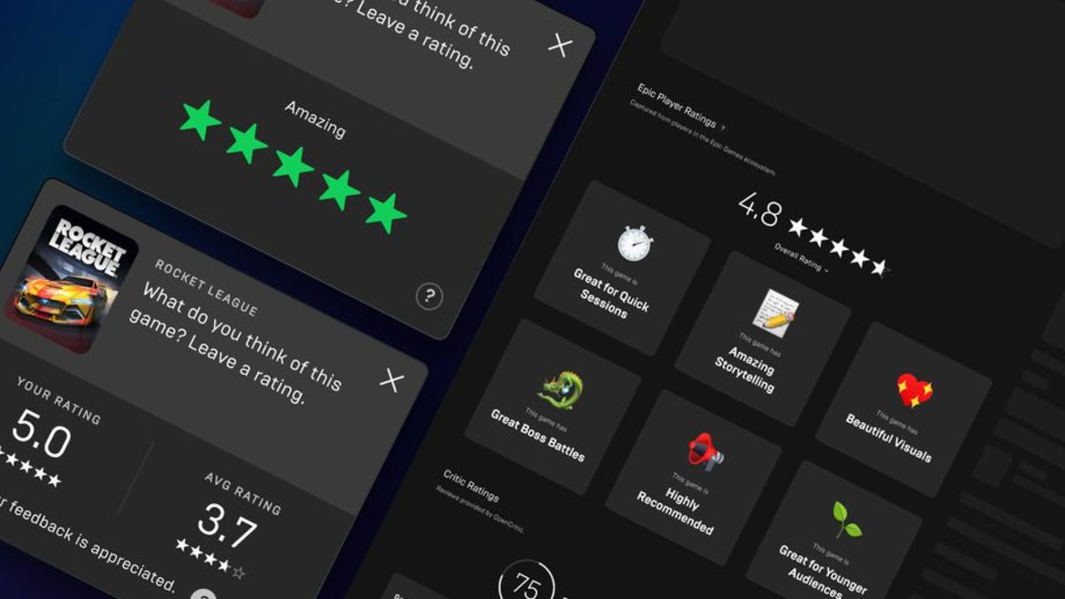 В Epic Games Store появятся рейтинг и теги игр на основе случайных отзывов
