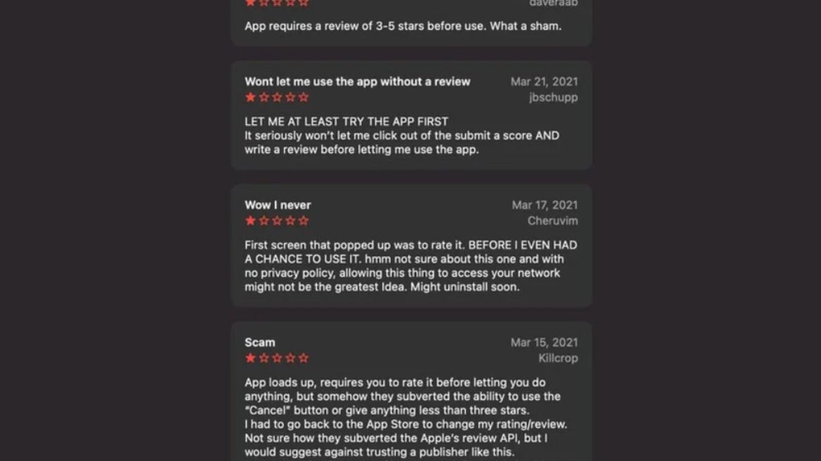Хитрое iOS-приложение не даёт себя использовать, если не дать хороший отзыв