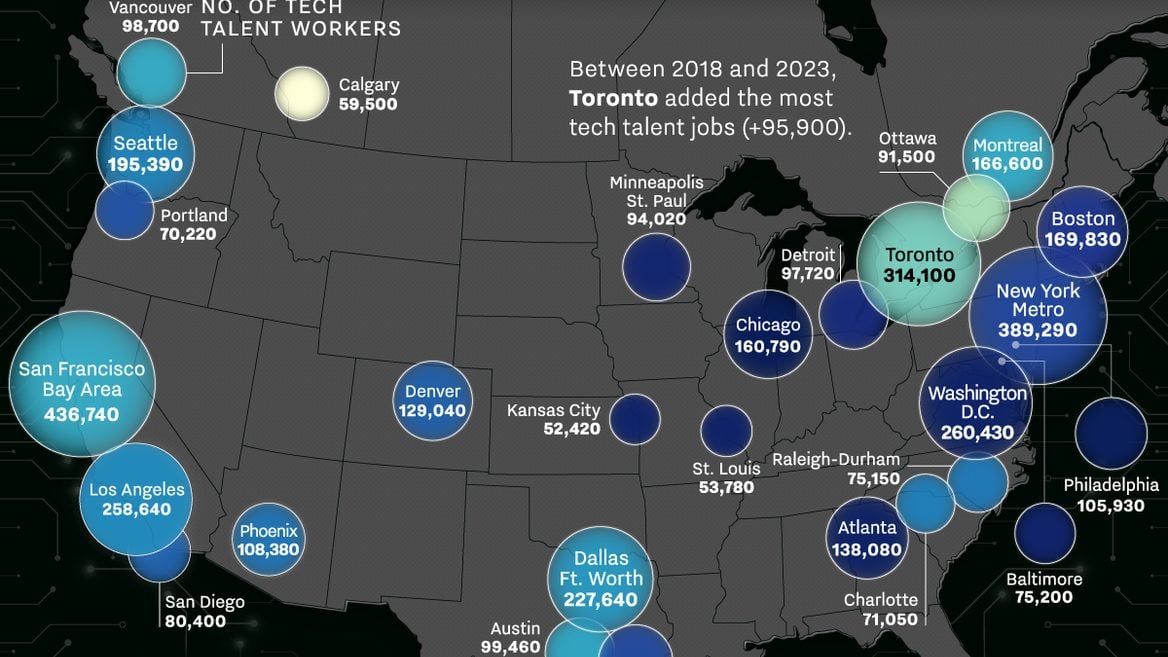 Города Северной Америки в которых сосредоточено больше всего айтишников