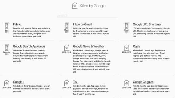 «Кладбище домашних проектов». Программист запустил сайт, на котором собирает «убитые» Google сервисы 