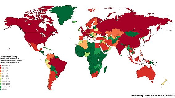 Майнерам биткоина нужно больше электроэнергии, чем 159 странам мира 