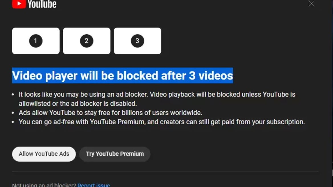 Youtube угрожает блокировкой просмотра за использование блокировщиков рекламы