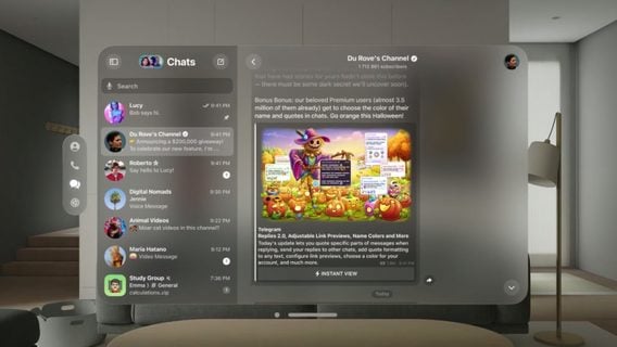 Дуров показал интерфейс Telegram для Apple Vision Pro