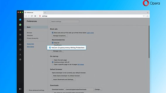 В браузер Opera добавили блокировщик криптомайнеров 