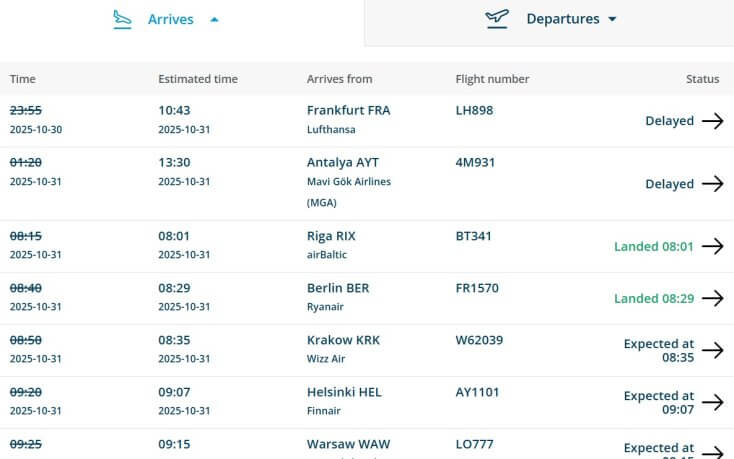 Аэропорт Вильнюса не работал менее трех часов, однако отдельные рейсы задержаны на полсуток