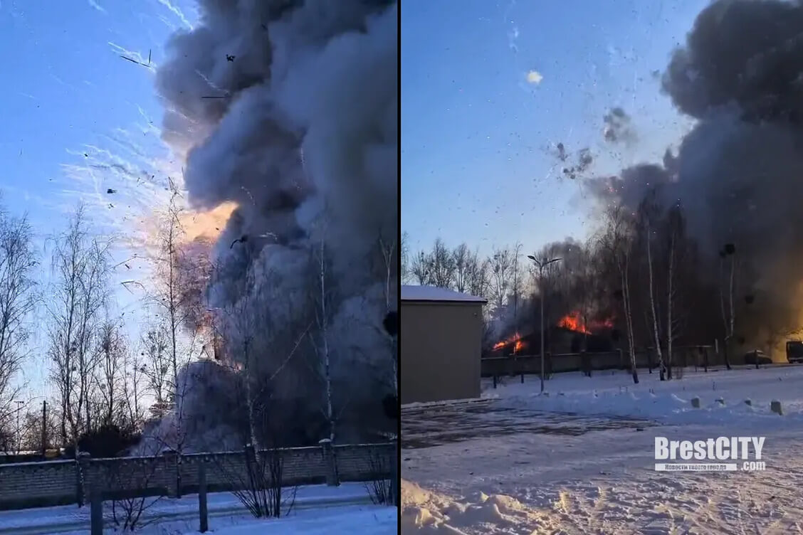 Буйны пажар з выбухамі ў Брэсце — верагодна, гарыць склад піратэхнікі