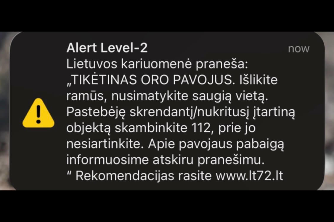 У Вільнюскай акрузе Літвы, якая мяжуе з Беларуссю, абвяшчалася паветраная трывога (абноўлена)